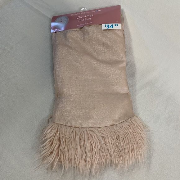 Christmas Tree Skirt Pink Shimmer Shaggy Fluffy Faux Trim Elegant Bottom Decor - Picture 1 of 7